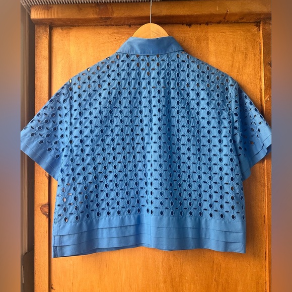 BENETTON Cobalt Blue Button-Front Eyelet Blouse (Size Small). 100% Iconic. - Picture 2 of 11